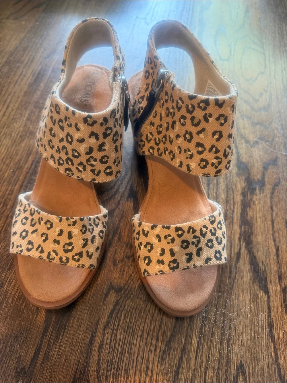 Toms Leopard Print Wedge Sandals - Tan/Black